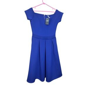 NWT Shun Melson Royal Blue‎ Fit & Flare Dress Sz L Grande Style 9772 Made in USA